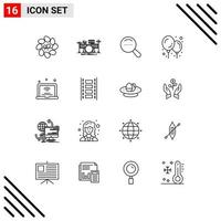 Group of 16 Outlines Signs and Symbols for iot internet musical laptop baby stuff Editable Vector Design Elements