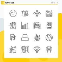 Collection of 16 Universal Line Icons Icon Set for Web and Mobile Creative Black Icon vector background