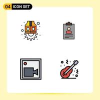 Universal Icon Symbols Group of 4 Modern Filledline Flat Colors of jacket cam gear clipboard record Editable Vector Design Elements