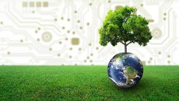 Environmental Technology, Green Computing, Green Technology, Green IT, csr, and IT ethics Concept. photo