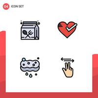 conjunto de 4 iconos modernos de la interfaz de usuario signos de símbolos para el aprendizaje de garrapatas de cartón amor limpieza elementos de diseño de vectores editables