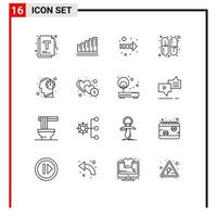 Pictogram Set of 16 Simple Outlines of mind head arrow fast medicine Editable Vector Design Elements