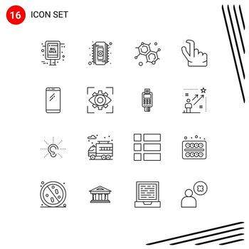 User Interface Pack of 16 Basic Outlines of android smart phone chemist phone pinch Editable Vector Design Elements