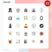 Mobile Interface Flat Color Set of 25 Pictograms of cook avatar school room control Editable Vector Design Elements