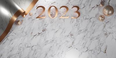 feliz año nuevo 2023 fondo de mármol de navidad ilustración 3d fondo de año nuevo foto
