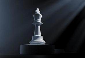 rey de ajedrez blanco con rayos de luz sobre fondo oscuro - ilustración 3d foto