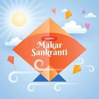 diseño de publicación en redes sociales del festival indio de cometas makar sankranti o ilustración vectorial vector