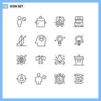 Stock Vector Icon Pack of 16 Line Signs and Symbols for beach kiosk board food cooking Editable Vector Design Elements