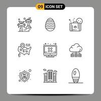 Outline Pack of 9 Universal Symbols of hardware american egg map beach Editable Vector Design Elements