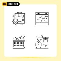 Universal Icon Symbols Group of 4 Modern Filledline Flat Colors of box drum settings page music Editable Vector Design Elements
