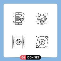 Universal Icon Symbols Group of 4 Modern Filledline Flat Colors of marketing movie online data mirror process Editable Vector Design Elements