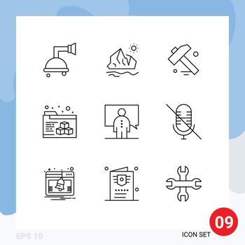 Pack of 9 creative Outlines of presentation lecture construction conference folder Editable Vector Design Elements