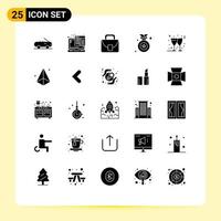 Group of 25 Modern Solid Glyphs Set for development wine logistic christmas medal Editable Vector Design Elements