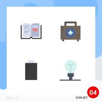 Set of 4 Commercial Flat Icons pack for book battery text disease power Editable Vector Design Elements