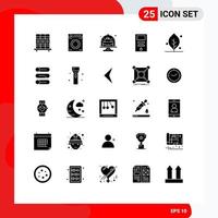 Mobile Interface Solid Glyph Set of 25 Pictograms of nature ecology cake stabilizer cpu Editable Vector Design Elements