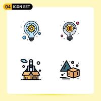 Group of 4 Filledline Flat Colors Signs and Symbols for bulb business seo gear light bulb rocket Editable Vector Design Elements