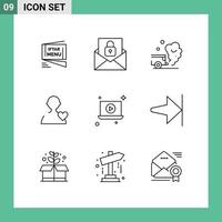 Set of 9 Commercial Outlines pack for laptop love lock user pollution Editable Vector Design Elements