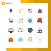 16 Universal Flat Color Signs Symbols of shopping home data green video Editable Pack of Creative Vector Design Elements