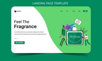 Tiny people making aromatic perfume, cartoon persons with flowers, deodorant flat landing page vector design