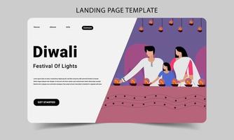 Happy Diwali celebration flat landing page template design vector