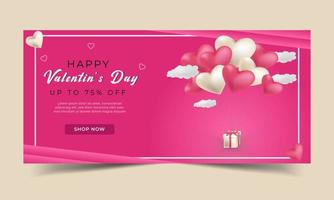 banner web de venta de feliz día de san valentín con oferta de descuento de temporada vector