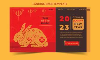 Chinese happy new year, Chinese new year 2023 with rabbit of the year flat landing page template vector