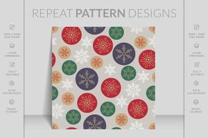 Merry Christmas seamless pattern with geometric motifs. Snowflakes with different ornaments. vector