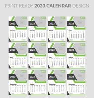 2023 calendar. Editable illustration page template A4, A3, set of 12 months with cover. Week start on Sunday. Vertical editable page, wall calendar vector illustration. Simple corporate card, planner