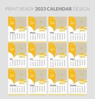 2023 calendar. Editable illustration page template A4, A3, set of 12 months with cover. Week start on Sunday. Vertical editable page, wall calendar vector illustration. Simple corporate card, planner