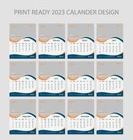 2023 calendar. Editable illustration page template A4, A3, set of 12 months with cover. Week start on Sunday. Vertical editable page, wall calendar vector illustration. Simple corporate card, planner