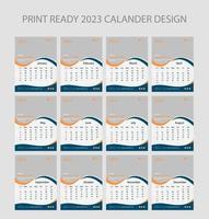 calendario 2023. plantilla de página de ilustración editable a4, a3, conjunto de 12 meses con portada. inicio de semana el domingo. página editable vertical, ilustración de vector de calendario de pared. tarjeta corporativa simple, planificador