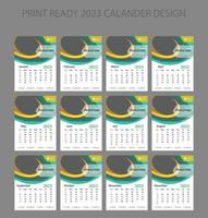 2023 calendar. Editable illustration page template A4, A3, set of 12 months with cover. Week start on Sunday. Vertical editable page, wall calendar vector illustration. Simple corporate card, planner