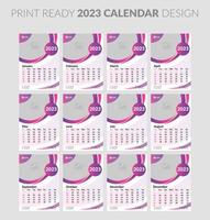 2023 calendar. Editable illustration page template A4, A3, set of 12 months with cover. Week start on Sunday. Vertical editable page, wall calendar vector illustration. Simple corporate card, planner