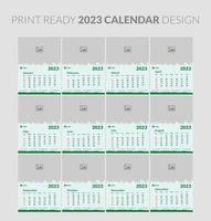 2023 calendar. Editable illustration page template A4, A3, set of 12 months with cover. Week start on Sunday. Vertical editable page, wall calendar vector illustration. Simple corporate card, planner