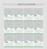 2023 calendar. Editable illustration page template A4, A3, set of 12 months with cover. Week start on Sunday. Vertical editable page, wall calendar vector illustration. Simple corporate card, planner