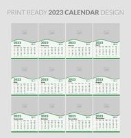 2023 calendar. Editable illustration page template A4, A3, set of 12 months with cover. Week start on Sunday. Vertical editable page, wall calendar vector illustration. Simple corporate card, planner