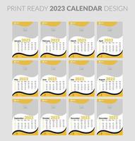 calendario 2023. plantilla de página de ilustración editable a4, a3, conjunto de 12 meses con portada. inicio de semana el domingo. página editable vertical, ilustración de vector de calendario de pared. tarjeta corporativa simple, planificador