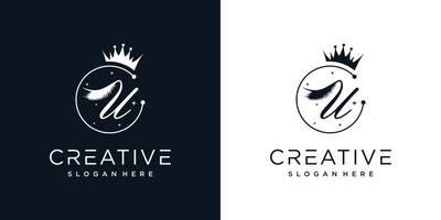 concepto creativo de logotipo de pestañas con combinación de letra u vector premium