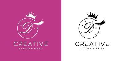 concepto creativo de logotipo de pestañas con combinación de letra d vector premium