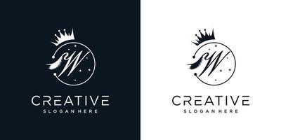 Eyelash logo creative concept with combination letter W Premium Vector