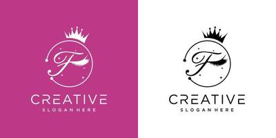 Eyelash logo creative concept with combination letter F Premium Vector