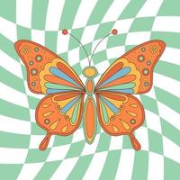 Groovy retro butterfly in 60s 70s style. Vector illustration.