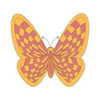 Groovy retro butterfly in 60s 70s style isolated on white background. Vector illustration.