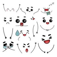 Cartoon faces set. Expressive eyes and mouth vector