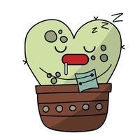 lindo cactus durmiente kawaii con texto zzz y acogedor vector