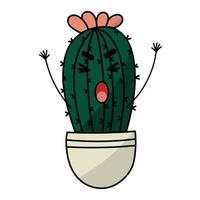 Cute sad cry dried cactus. Vector flat cartoon