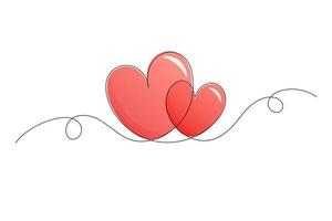 Two pink hearts line art isolated on white. Valentine's day vector illustration