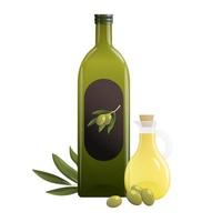 Bottle of olive oil and olives. Isolated vector illustration