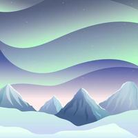 Northern lights with mountains. Landscape with polar lights. Vector illustration