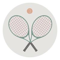 Flat vector illustration in childish style. Hand drawn tennis rackets and a ball for logo.